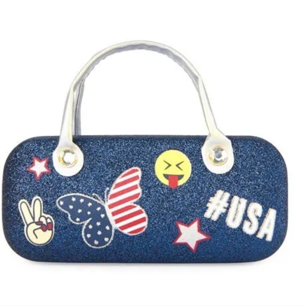 Brand New Girls Americana Patch Glitter Sunglasses Case